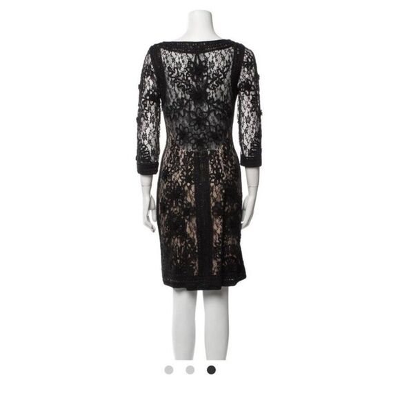 Sue Wong Black Heavily Embroidered Lace Dress Lined 3/4 Sleeve Cocktail Sz 10 - Picture 8 of 9